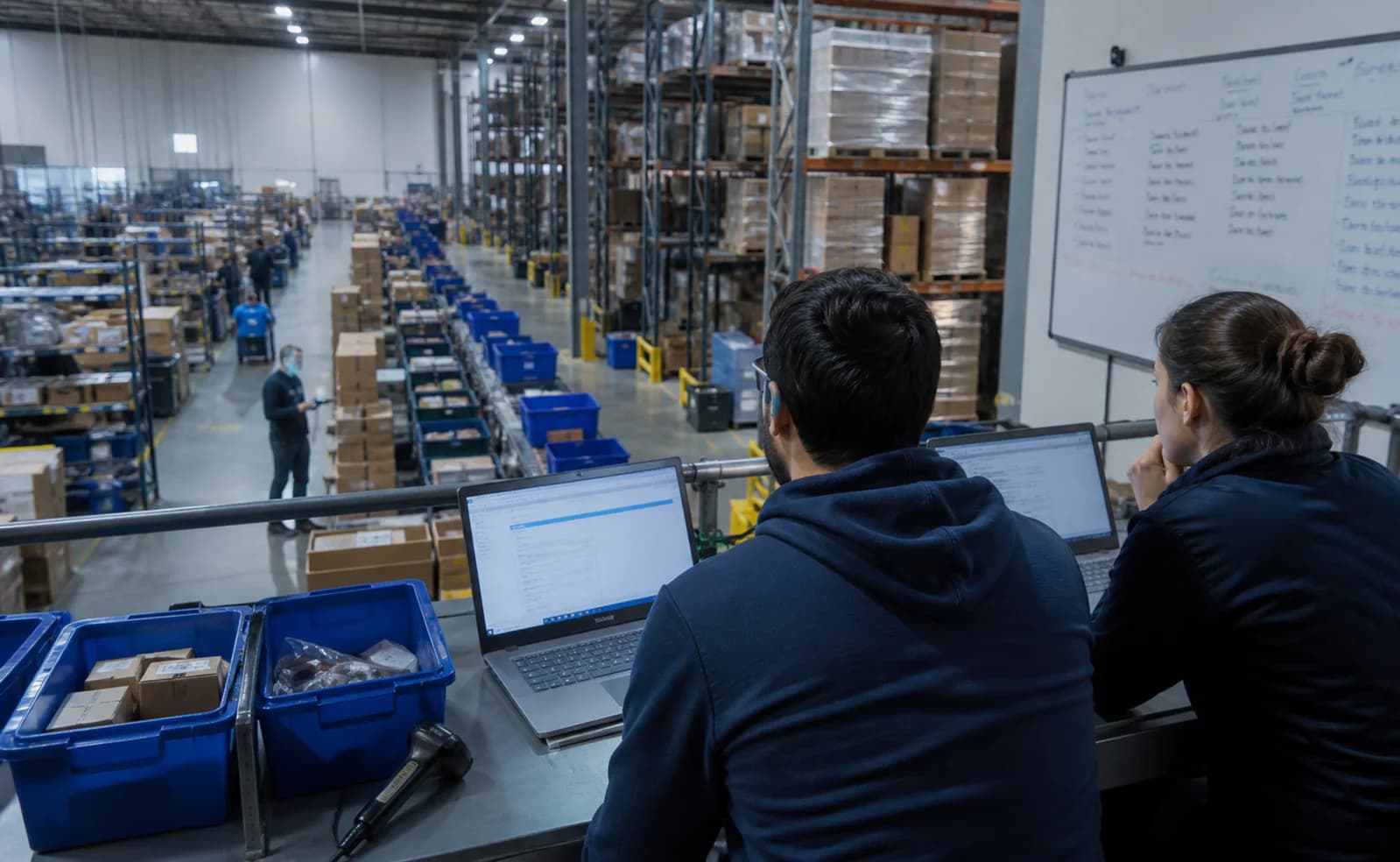 Équipe observant un test de commandes simultanées dans un environnement wholesale
