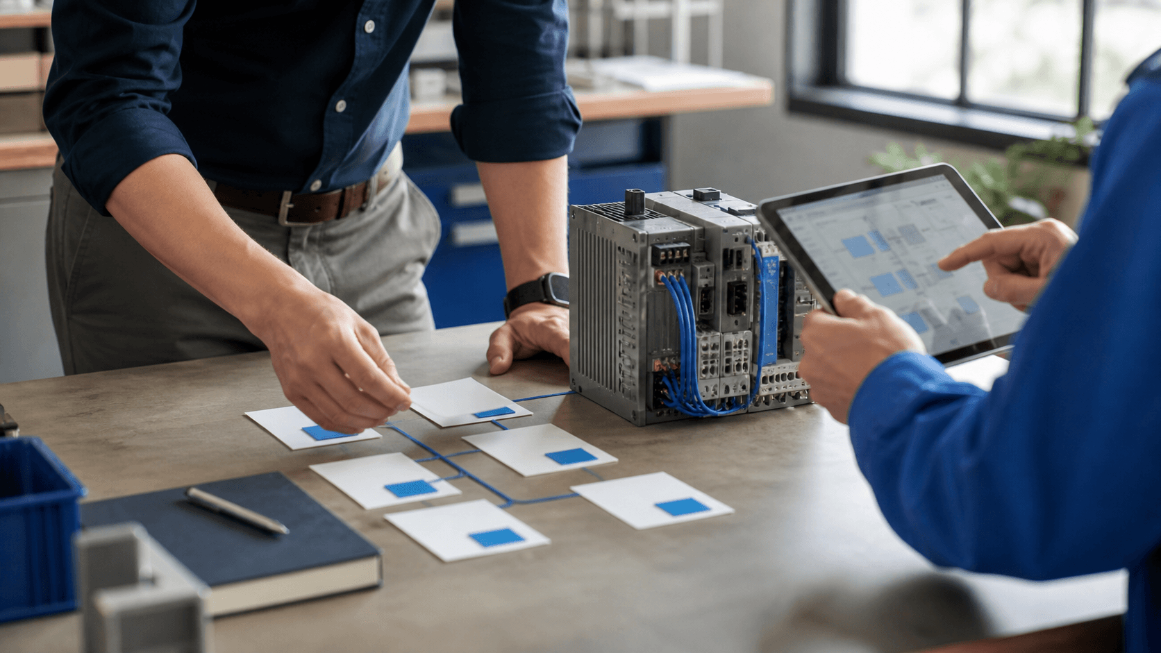 Team arranging a workflow around an automation controller