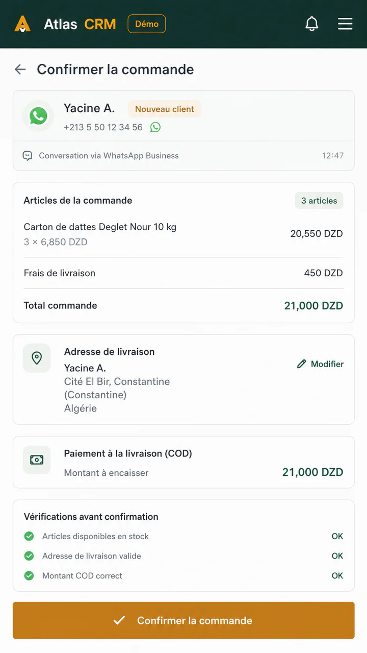 Confirmer une commande